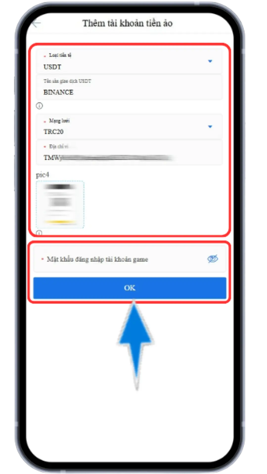 Bước 5: Điền đầy đủ thông tin » Nhập mật khẩu đăng nhập » Ấn OK